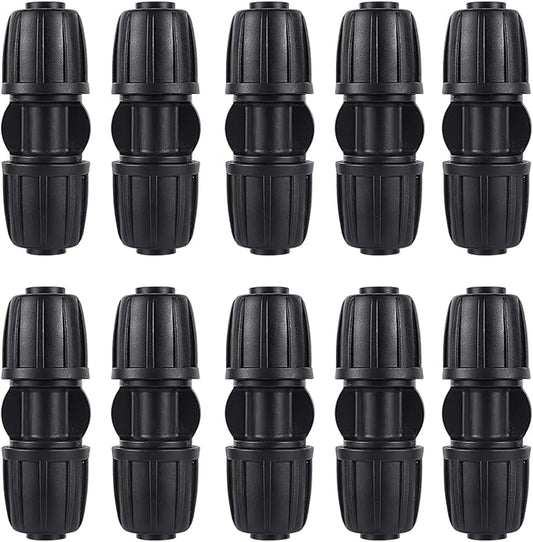 10 Pack 1/2 Inch Drip Irrigation Coupling Connectors (1/2" ID x 0.65" OD) - 1/2'' Drip Line Anti-Drop Barbed Locked Straight Connectors for 1/2 Inch Drip Tubing Garden Irrigation System