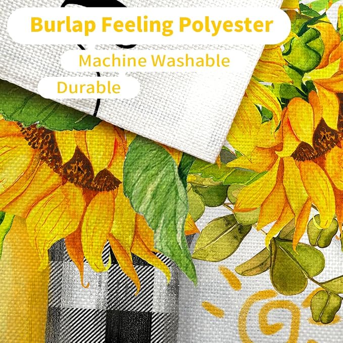 CROWNED BEAUTY Summer Sunflower House Flag Mason Jar Double Sided 28x40 Inches Large Burlap Seasonal Welcome Yard Porch Decoration for Outside