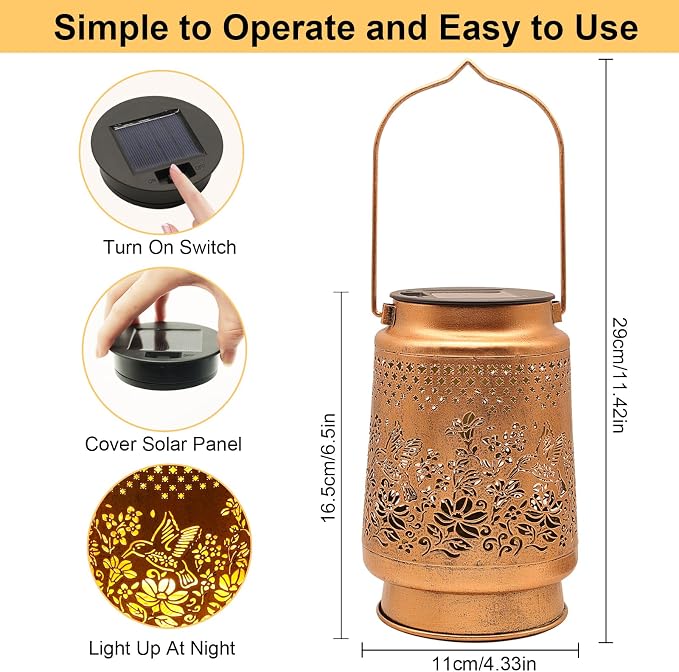 2 Pack Solar Lanterns Outdoor Hummingbird Garden Decor, Birthday Gifts for Mom Women, Waterproof Metal Hanging Solar Lights with Shepherd Hook LED Decorative Outside for Yard Patio Lawn Porch