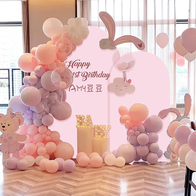 SuuWoee Metal Arch Backdrop Stand Set of 2 With Pink Cover (7.2FT+6FT) Gold Wedding Arch Stand Balloon Arched for Birthday Party Baby Shower Graduation Ceremony Decoration