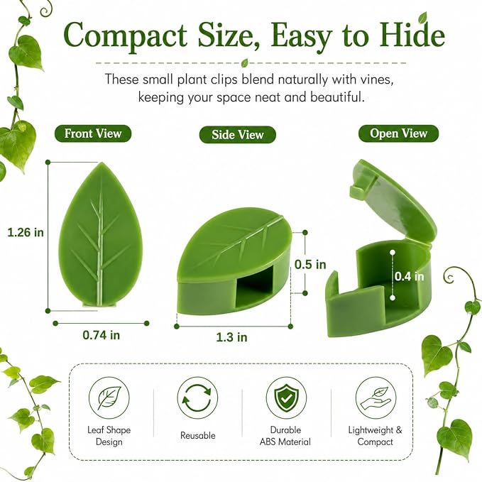 RAINFLOW 90 Pcs Plant Wall Clips - Plant Climbing Wall Fixture Clips with 108 Adhesive Sticker, Fixer Invisible Vines Fixing Clip for Pothos Vine Climber Support, Indoor Outdoor Decoration