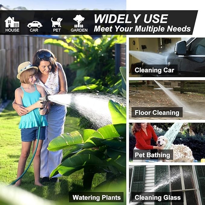 Gareden Hose Nozzles 9 Adjustable Patterns Hose Spray Nozzle Heavy Duty Metal Hose Nozzle Spray High Pressure Slip Resistant Water Sprayer for Cleaning/Watering Lawn Garden/Pets Shower/Car Washing