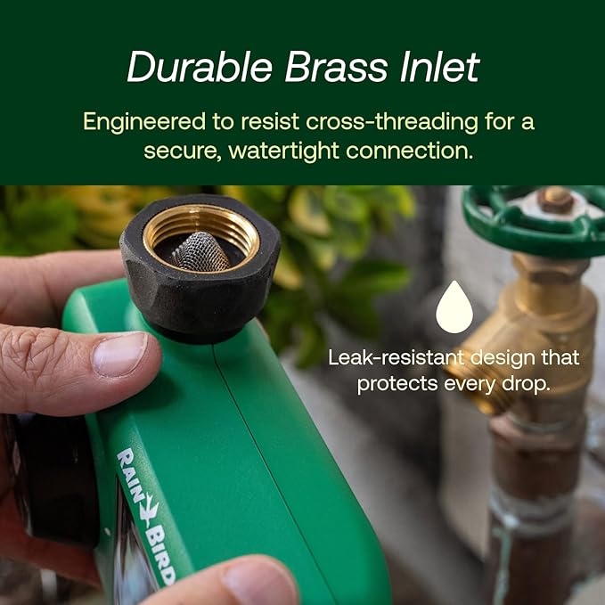 Rain Bird HET100 Electronic Digital Hose End Watering/Irrigation Timer, Battery Operated, 3/4" Garden Hose Thread, Heavy-Duty Brass Inlet, 1 Outlet/Port