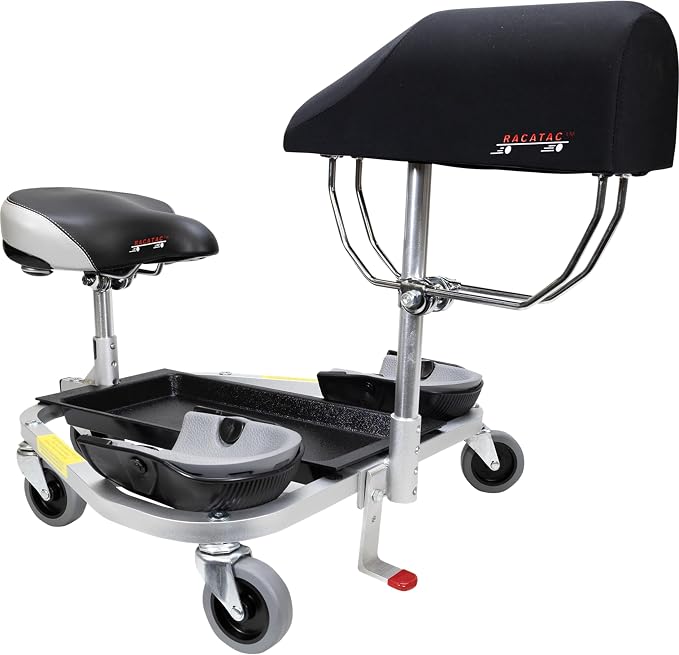 Racatac Kneeling Sitting Creeper with Chest Support, 2 Inch Casters, Rolling Knee Pads with Seat, Adjustable Seat, Knee Pads with Wheels, Assembled in USA, Floor Creeper, 01RACCS