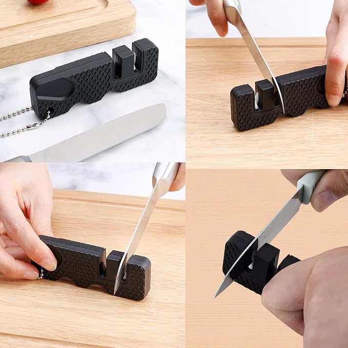 4Pcs Pocket Garden Tool Blade Quick Sharpener, Tungsten Steel Corundum for Travel Camp Lawn Mower Hedge Shears Knife Pruners Axe Scissors Hatchet Machete