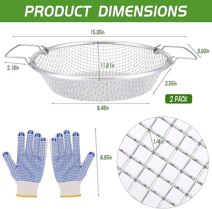 2PCS Mesh Soil Sifter for Gardening,Compost Sifter with Handles for 5 Gallon Buckets,Garden Sieve Rock Sifters for Captures Dirt Rocks Sawdust Includes Gloves