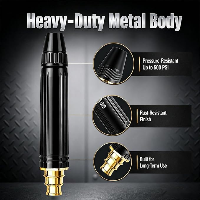 2026 Upgrade Heavy Duty High Pressure Hose Nozzle, Adjustable Booster Home High Pressure Car Wash Water Gun with Booster Nozzle, All Metal Jet Sweeper Nozzle for Car Wash, Patio (2PCS)