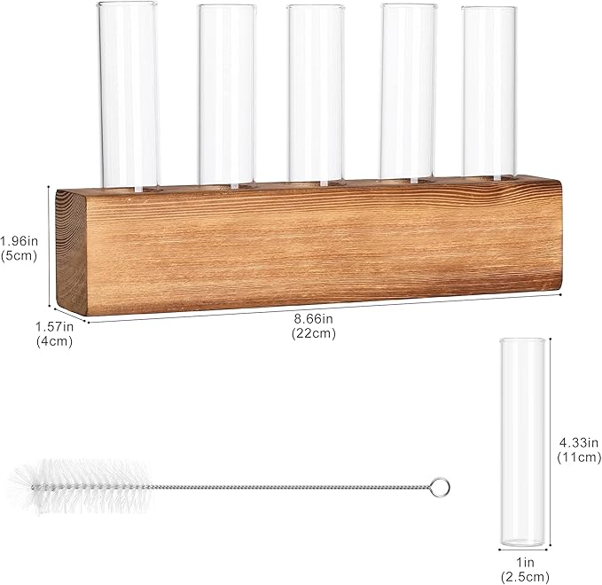 YIBOT Plant Propagation Stations with Wooden Stand,5 Glass Test Tubes Vases | Plant Terrarium,Birthday Gardening Gifts for Women Mom Plant Lovers, Home Office Desk Decor