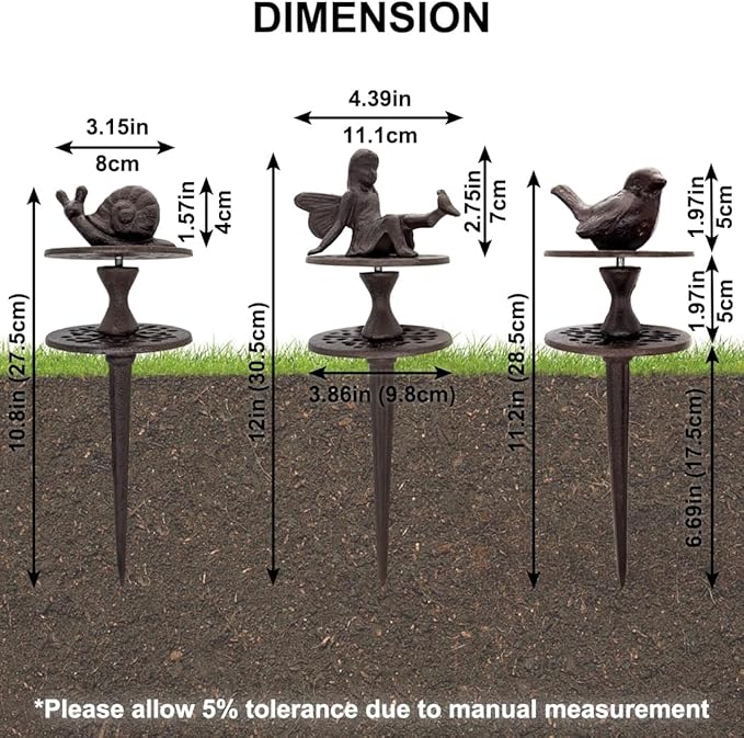 3 Pack Garden Hose Guide Spike, Decorative Hose Guide Support Stakes Antique Heavy Cast Iron Plant Saver Tools for Farm Garden Lawn Yard(Bird Angel Snail)