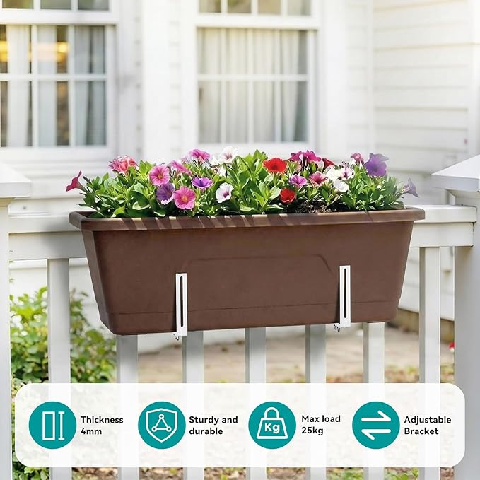 Adjustable Planter Box Brackets,Enhanced Bottom Support,Universal Outdoor Hanging Brackets,Flower Box Brackets for Fence Railings, Windowsill, Patio, Garden,Balcony. (6, White)