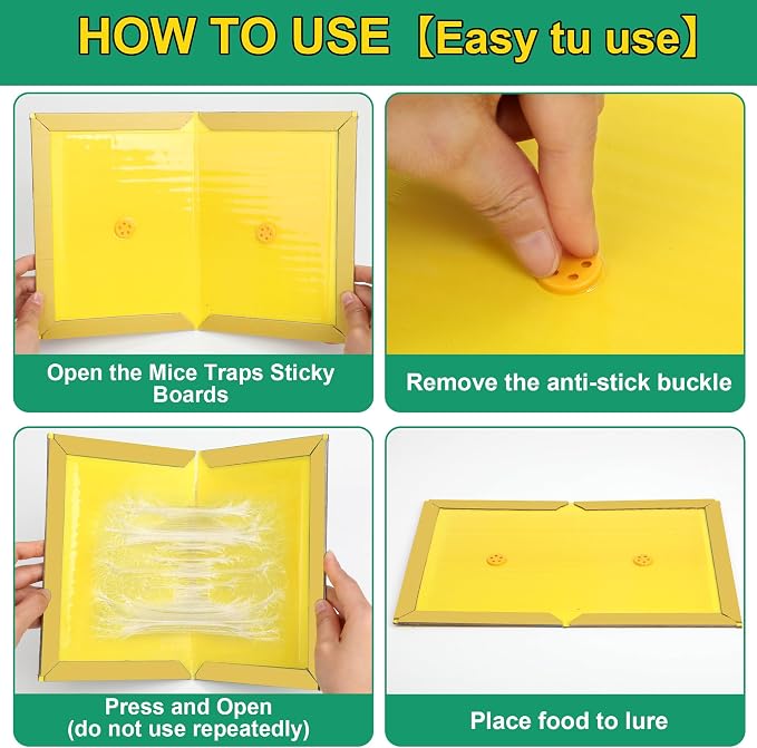 24 Pack Sticky Mouse Traps, Sticky Traps for Rats Mice Rodents Snakes No Touch Indoor Mouse Traps for Home Kitchen Garage Attic Basements, Easy to Set, Yellow