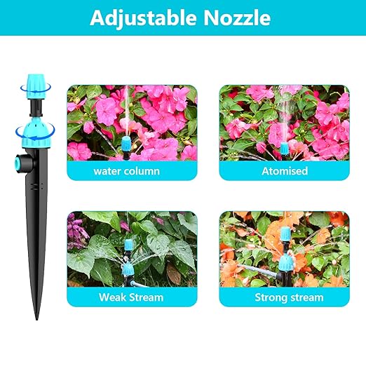 100FT Drip Irrigation System Kit with Smart Water Timer for Garden, 1/2" High-Flow Mainline Automatic Watering System, 16pcs Adjustable Nozzles & Sprays,Fast-Plug Kit for Yard,Lawn Agricultural