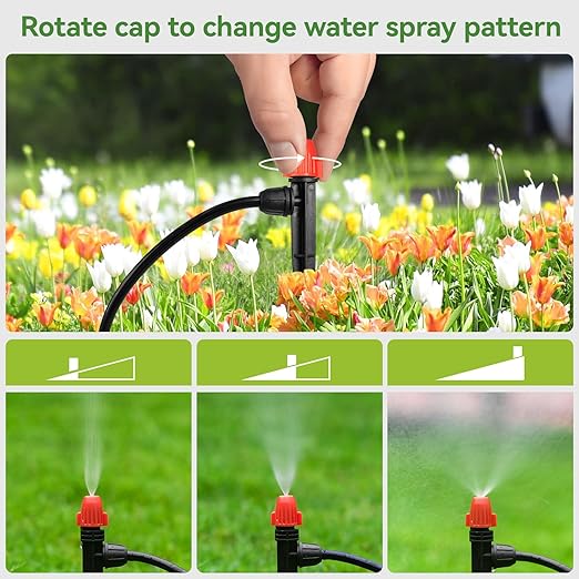 360° Adjustable Drip Spray Emitters for 1/4" Tubing, 30pcs | Lock Barb Parts, with Stake