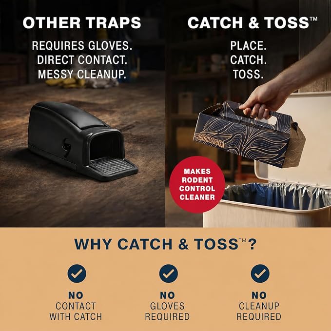 Catchmaster Catch & Toss: No-Touch, No-See Disposable Mouse Glue Traps Indoor, No Bait Needed (2 Pack), Catches up to 10 Mice — Pesticide-Free, 6 Months of Child & Pet Protection Sticky Mouse Traps