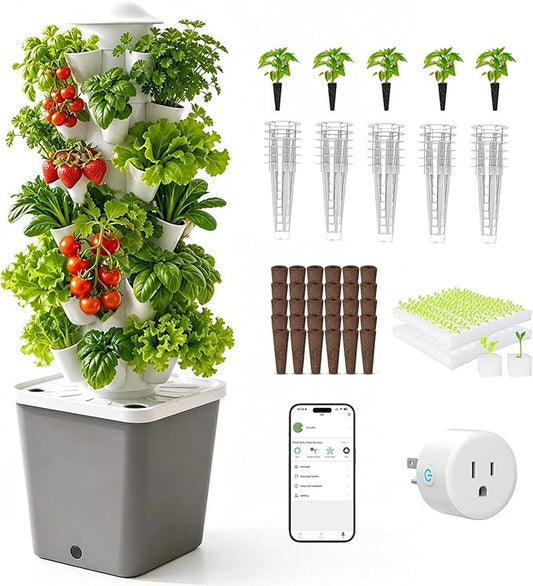 Hydroponics Growing System,30 Pods Hydroponic Tower,Space-Saving 5-Layer Vertical Gardening System,Indoor Plants Germination Kit for Herbs Fruits and Vegetables