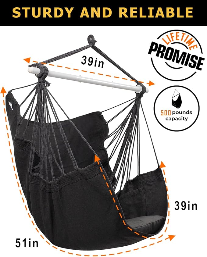 ADVOKAIR Hammock Chair Swing, Heavy-Duty Hanging Rope Swing Seat Supports 500 Lbs, Ideal for Outdoor Patio, Backyard, Porch, Deck & Indoor Bedroom Use