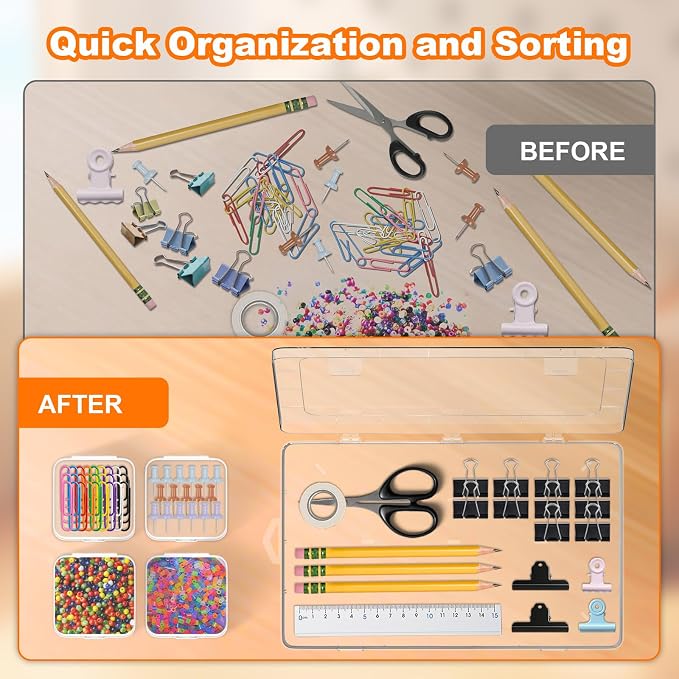 Bead Organizer Box, 30 Pcs Clear Plastic Storage Containers Features Hinged Lid and Labels, Craft Storage Box for Jewelry, Diamonds, Clay Beads, Bracelets, Screws, Seeds, Small Parts