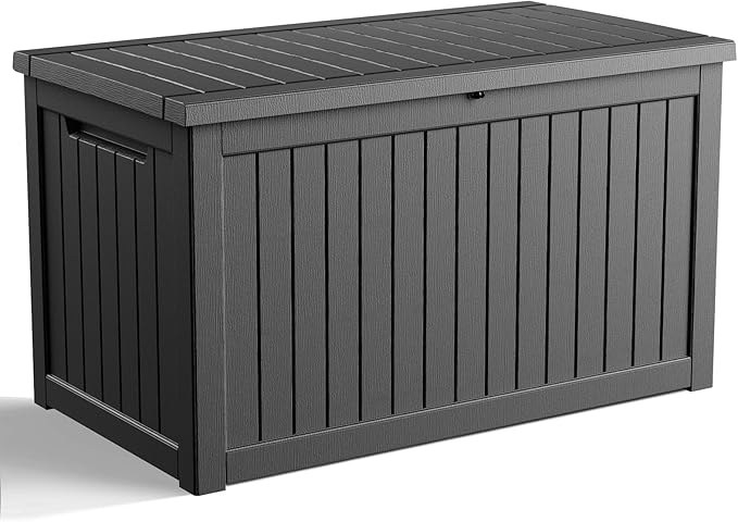 280 Gallon Outdoor Storage Box Waterproof, Resin Lockable Deck Box with Lid, Large Capacity Weatherproof Container for Patio Furniture Pool Accessories, Cushions(Black, 280 Gallon)