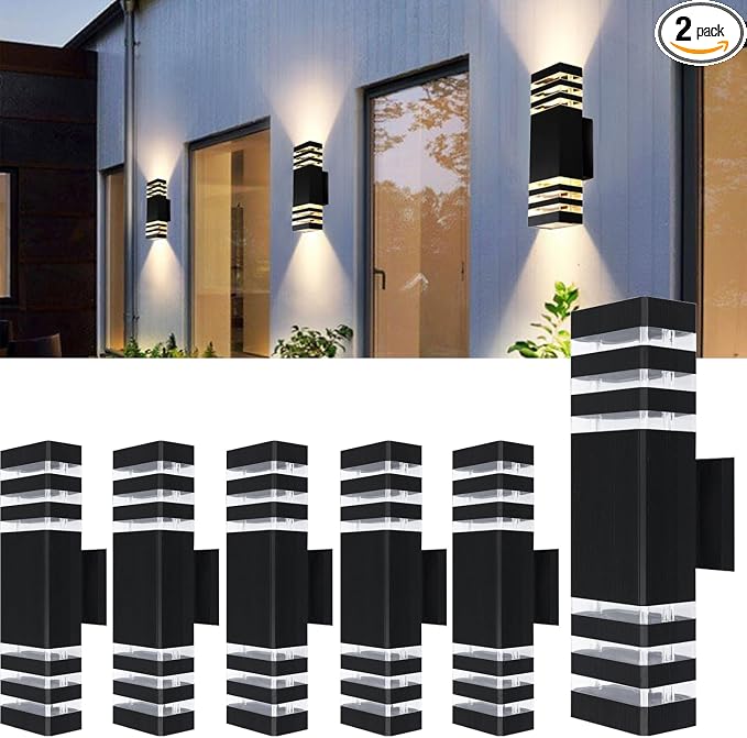 6Pack 15inch LED Square Up & Down wall Lights,14W Outdoor Wall Light 4000K Day White Aluminum Body Waterproof IP65 LED Exterior Light Fixtures Wall Mount for House Patio Garage Garden.