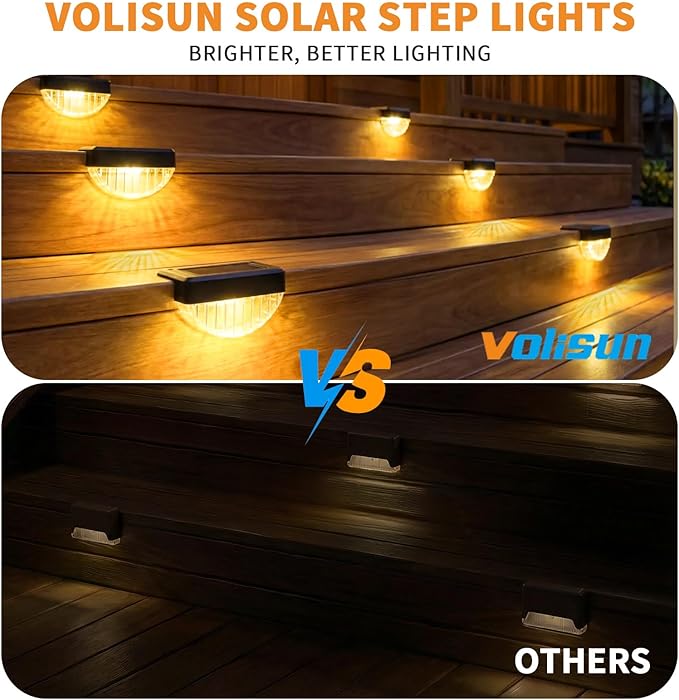 VOLISUN 16 Pack Solar Deck Lights Outdoor, Warm White LED Solar Step Lights for Outside, Waterproof Fence Light for Patio, Deck, Stairs, Yard, Pool and Porch (Black)