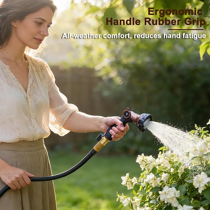 FANHAO Heavy Duty Garden Hose Nozzle, Metal Water Hose Sprayer with 6 Adjustable Patterns, High Pressure Water Nozzle with Thumb Control, On Off Valve for Car Washing, Garden & Pets Showering