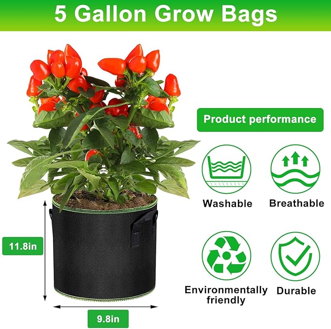 MEKOLIFE 5 Gallon Grow Bags-3 Pack, Thickened Nonwoven Fabric Aeration Planter Bags with Handles, Heavy Duty Vegetable/Flower/Potato Planting Pots for Garden Outdoor