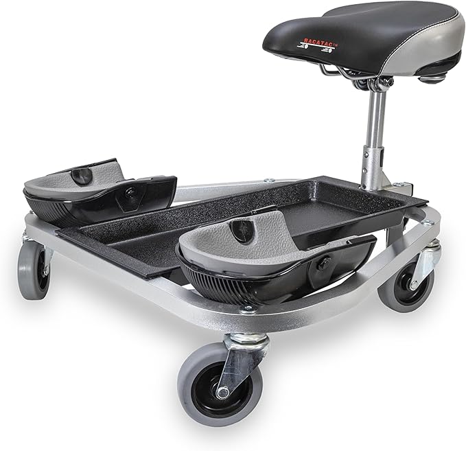RACATAC Kneeling Sitting Creeper, 2 Inch Casters, Knee Pads, Adjustable Seat, Assembled in USA, 01RAC