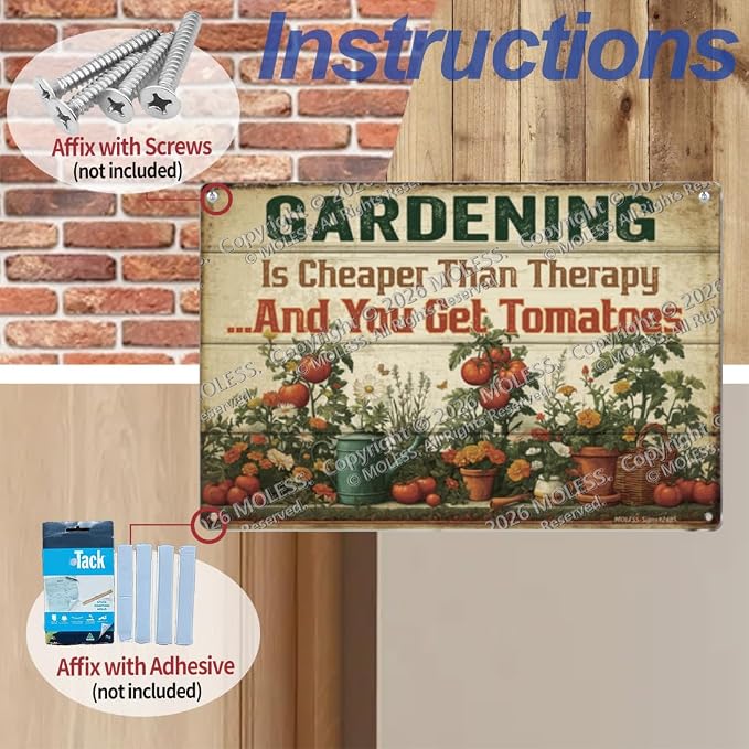 Vintage Garden Sign – 'Gardening Is Cheaper Than Therapy' | 12x8″ Funny Metal Garden Signs Decor for Outside, Gardening Gifts for Women & Mom, Plant Lover Gifts, 2685