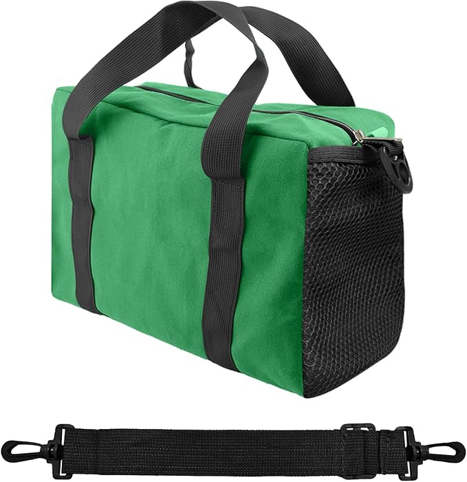 Small Tool Bag,Close Top Wide Mouth Tool Organizer Bag,Large Capacity Tool Bags for Men,Canvas Tool Storage Bag for Storage Handbag for Screwdrivers,Wrench (Shoulder strap+Light green, 16 Inch)
