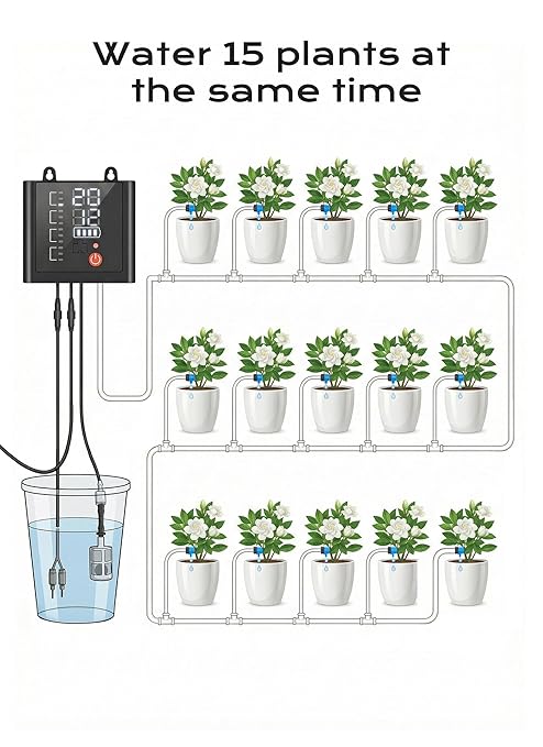 Solar Drip Irrigation System with USB Charging, 49FT Plant Watering Devices for 15 Potted Plants, Automatic Watering System IP44 Waterproof 2200mAh for Garden Farm Greenhouse(Black)