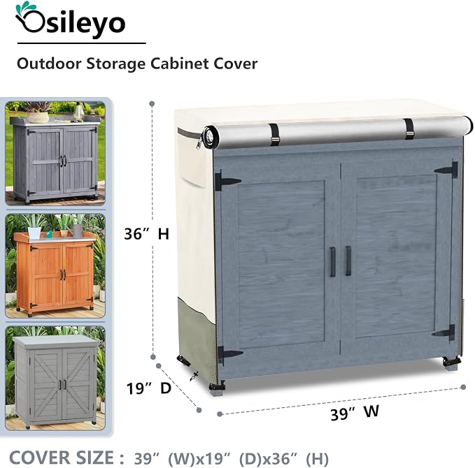 Outdoor Garden Potting Bench Table Cover with Split Zipper,Outdoor Storage Cabinet Cover,Heavy 600D Duty Waterproof Anti-UV All Weather Protection,39" x 19" x 36" -Beige