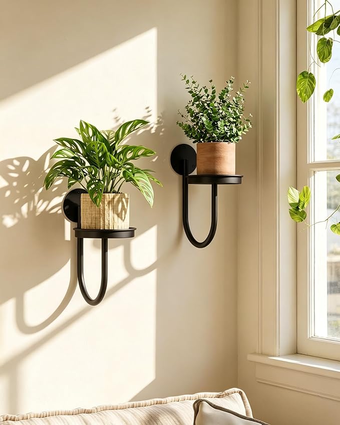 Leaf&lull Hanging Planters for Indoor Plants Wall Planter with Plant Hanger Holder Wall Hanging Decor 2 Pack Black