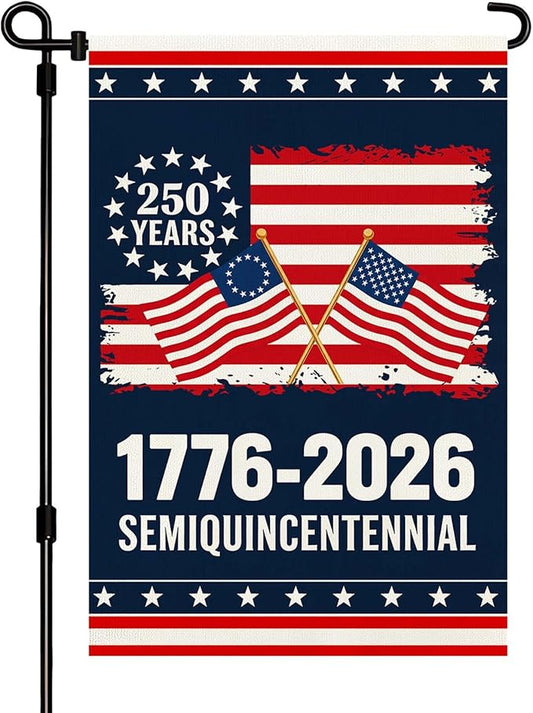 250 Anniversary USA Garden Flag, Double Sided Waterproof Patriotic American Flag 1776-2026, Outdoor Yard Decor 12x18