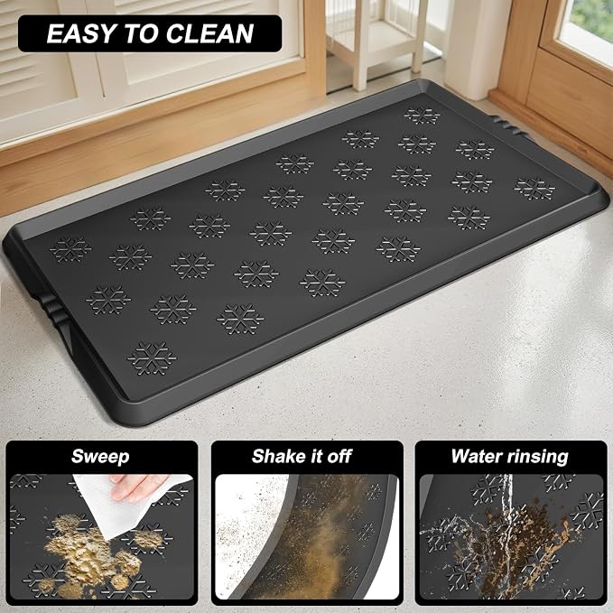 Azadx Rubber Boot Tray, Shoe Trays for Entryway, Versatile Boot Mat Tray with Raised Edge, Rubber Door Mat for Outdoor Doormats, 16x32 Inch 2 Pack