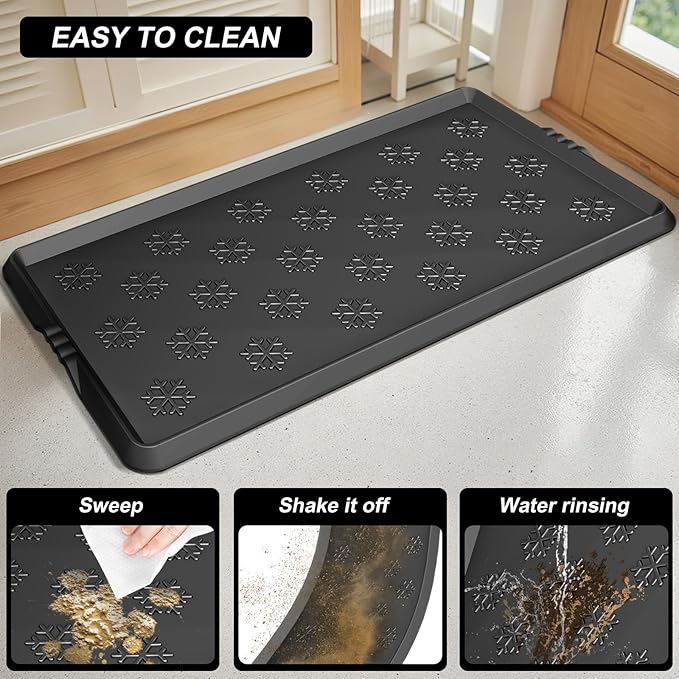 Azadx Heavy Duty Boot Tray Large Shoe Mat Tray for Entryway Multipurpose Shoe Trays for Entryway Indoor Mats Durable Waterproof Rubber Mud Mat Trays for Front Door Non Slip Shoes Mats 16x32 Inch