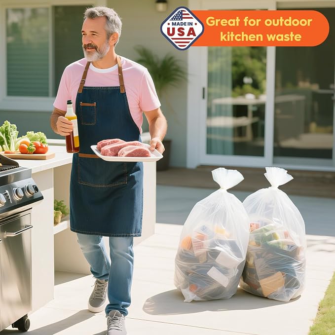 DELXO 30-33 Gallon Trash Bags, 250 Count Light to Medium Large Clear Garbage Bags, Thick Durable and Puncture-Resistant Plastic Bags for Kitchens, Yards & Offices, Made in USA