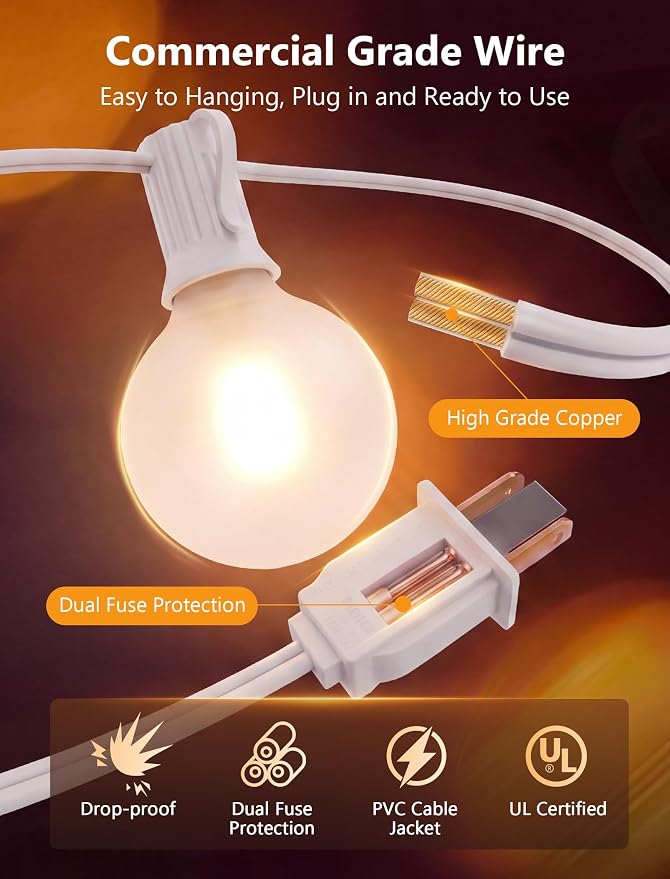 GOOTHY Outdoor LED String Lights, 50Ft with 52 Frosted White LED Globe Bulbs, Waterproof for Indoor/Outdoor Use, Perfect for Garden, Bistro, Pergola, Tents & Decorations, White