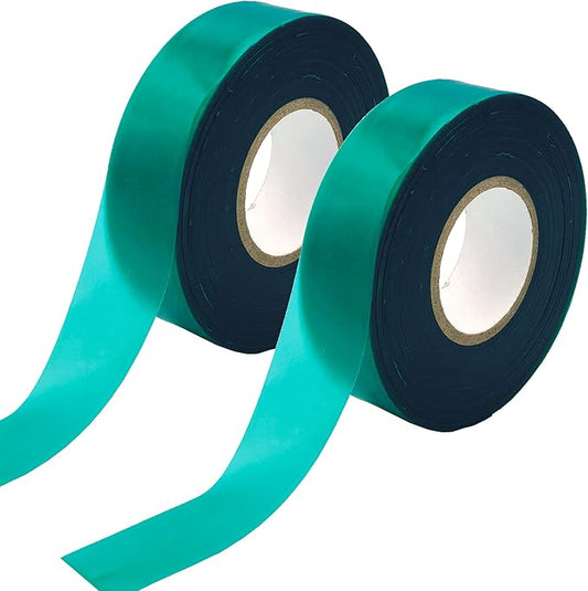 2 Rolls Stretch Tie Tape Garden Tie Tape Thick Plant Ribbon Garden Green Vinyl Stake for Indoor Outdoor Patio Plant Use, 1 Inch Wide by 150 Feet Long