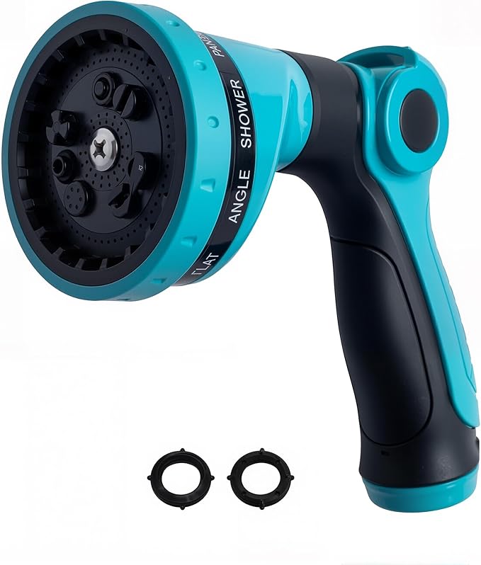 Garden Hose Nozzle Sprayer-This High Heavy-Duty Spray Nozzle Offer 10 Watering Patterns for Watering Plants,Lawns &Gardens,Washing Cars,Household Cleaning and Showering Pets (Blue-dark)
