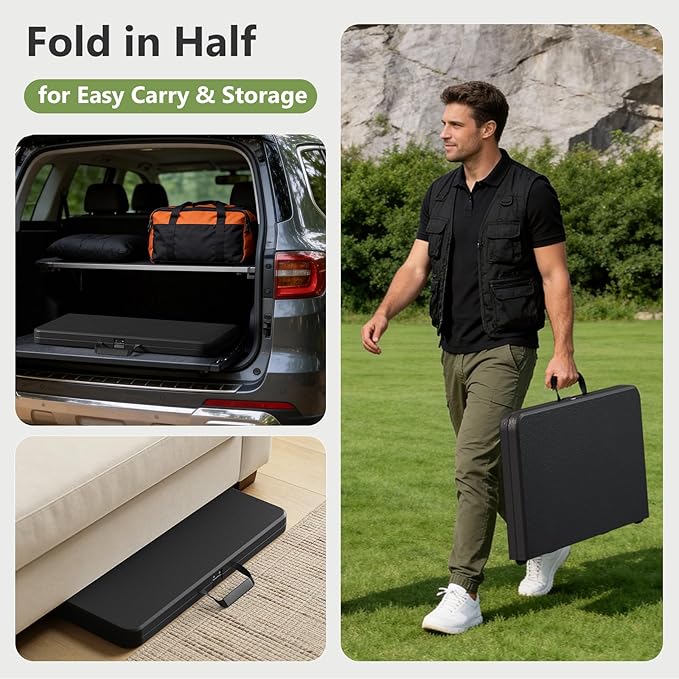 Folding Table, 36 Inch Square Foldable Card Table with Carrying Handle, Heavy Duty Fold-in-Half Portable Table No Assembly, Ideal for Picnic, Camping, RV Travel, Parties, BBQs, Crafting and Indoor Use