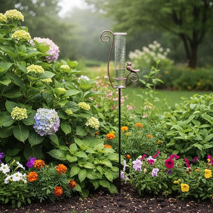 Rain Gauge Outdoor, 7 Inch Rain Gauges for Measuring Precipitation, Garden Yard Decor
