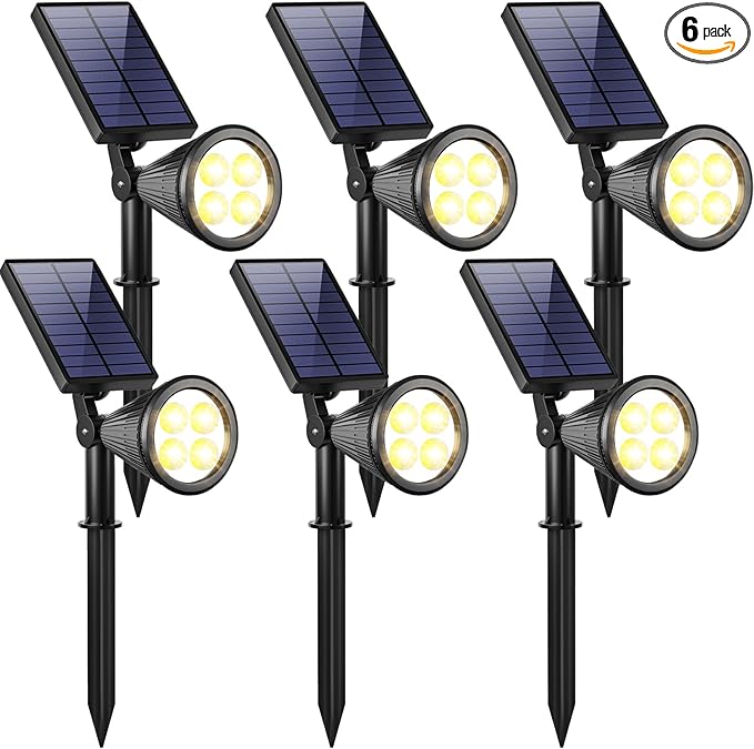 URPOWER Solar Lights Outdoor, 6 Pack 2-in-1 Solar Spot Lights Waterproof with 2 Lighting Modes, Adjustable Solar Powered Spotlights Auto On/Off Landscape Lights for Yard Garden Pathway, Warm White