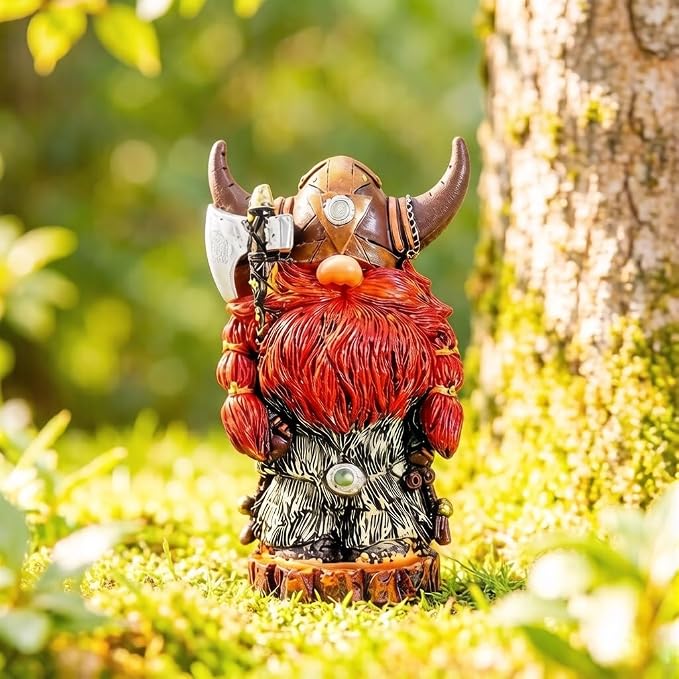 Garden Gnome Statue Viking Gnome Figurine 7.2 Inch, Nordic Warrior Statue Resin Viking Decor for Men, Father's Day & Birthday Gift, Tabletop Shelf Fireplace Decor, Men's Gift
