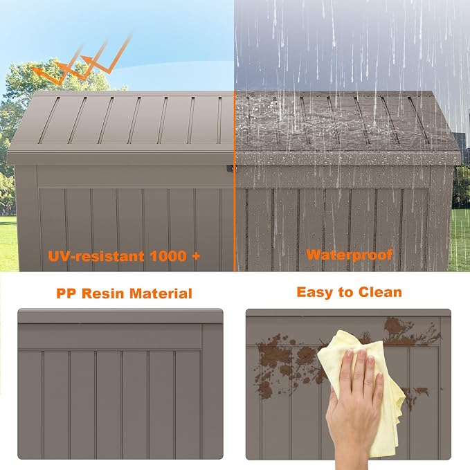280 Gallon Outdoor Storage Box Waterproof, Resin Lockable Deck Box with Lid, Large Capacity Weatherproof Container for Patio Furniture Pool Accessories, Cushions(Grey, 280 Gallon)