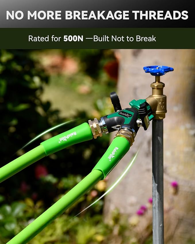 RAINPOINT Garden Hose Splitter 2 Way, All Metal Heavy Duty Water Hose Y Splitter With 2.05" Extra Long Side Handle & Shut Off Valves, 3/4 Inch GHT Thread Connector For Spigot Faucet (Dark Green,2)