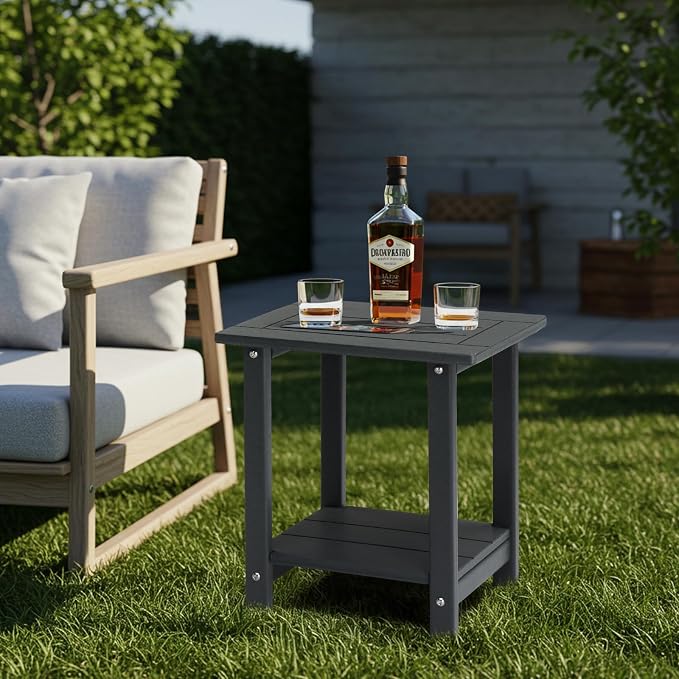 Adirondack Square Outdoor Side Table,2-Tier Storage Patio Side Table, HDPE End Tables for Backyard Pool Porch Garden