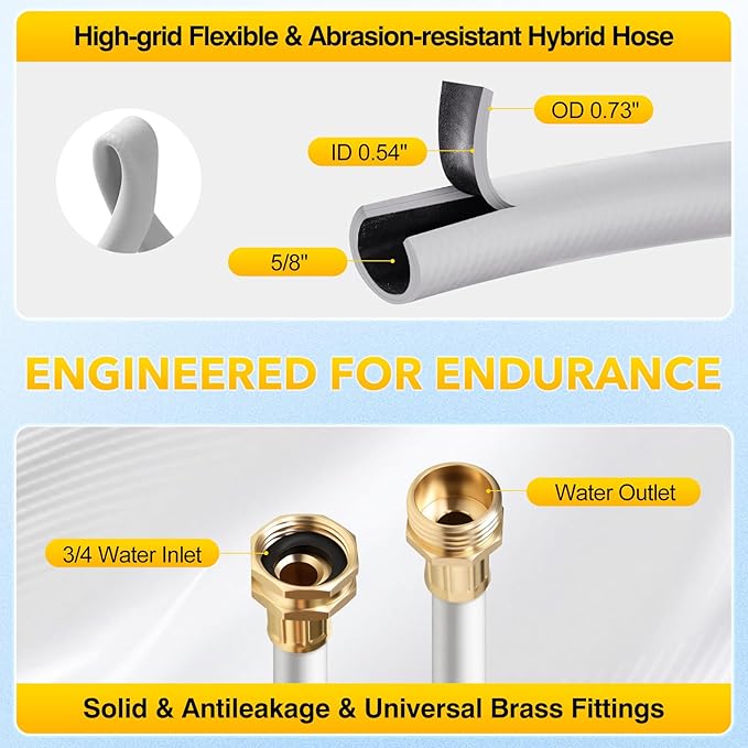 5/8" x 100 ft Retractable Garden Hose Reel, Heavy Duty Water Hose Reel Wall Mounted, Any Length Lock, 180°Swivel, Water Hose with 8-Function Nozzle for Cleaning, Watering(Yellow)