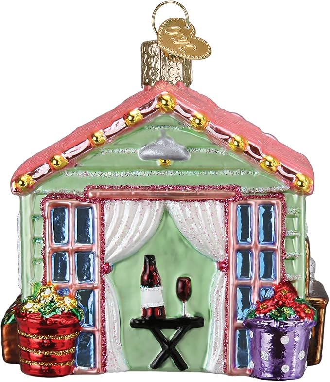 Old World Christmas She Shed Glass Blown Ornament for Christmas Tree, Handcrafted Holiday Decoration, Garden Collection