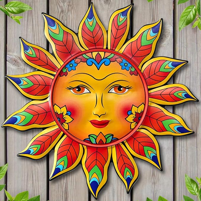 Metal Sun Flower Wall Decor,12.87 inches Sun Wall Art Hanging Decoration for Indoor and Outdoor, Garden Farmhouse Yard Patio Fence Living Room Bedroom Decor