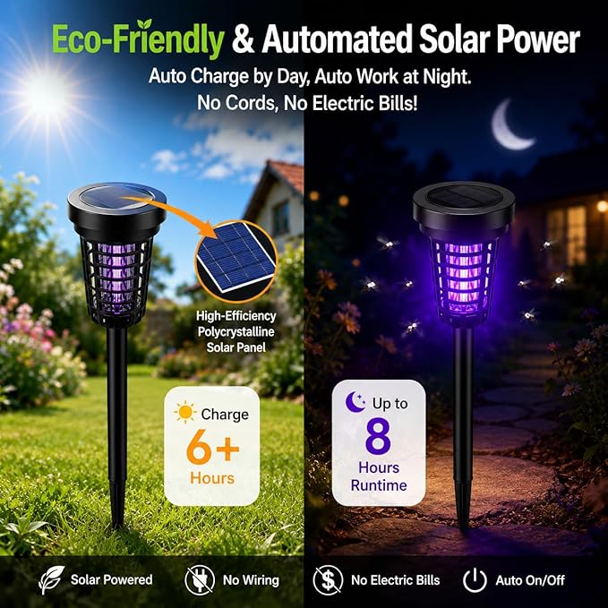 4PCS Solar Mosquito Zapper Outdoor, Bug Zapper Outdoor Solar with UV Light, Bug Zapper Repellent Trap, Outside Bug Repellent Trap Used to Keep Gnat Small Flying Mosquitoes Insect Away (4 Units)